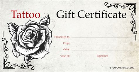 Tattoo Gift Certificate Printable